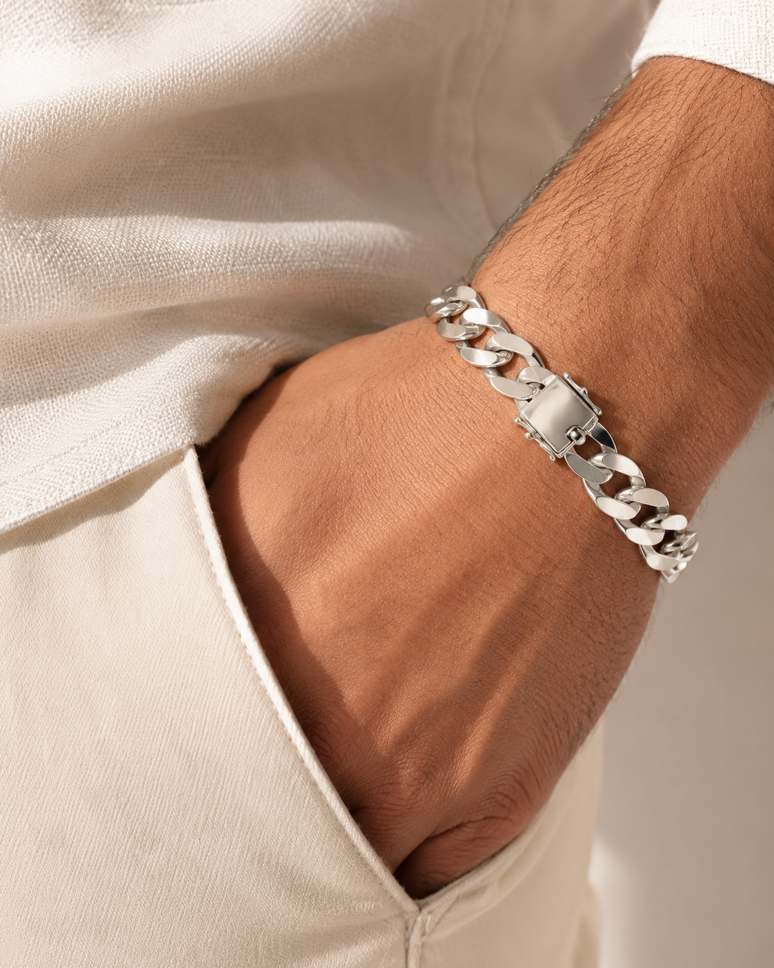 Pulseira em prata groumet 3 em 1